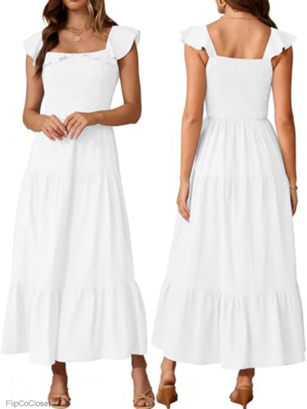 Sleeveless Square Neck Ruffle Maxi Dress - Flowy Summer Formal